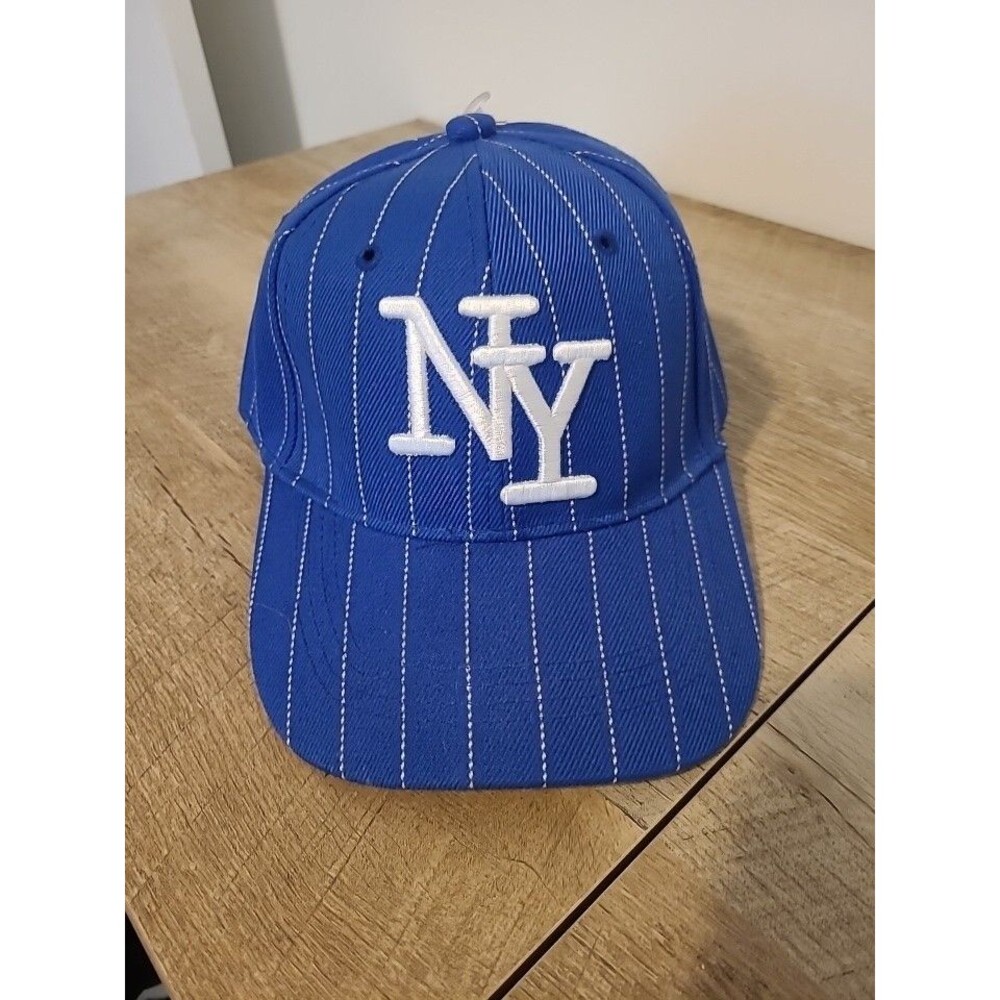 NY Blue And White Striped Ball Cap.
